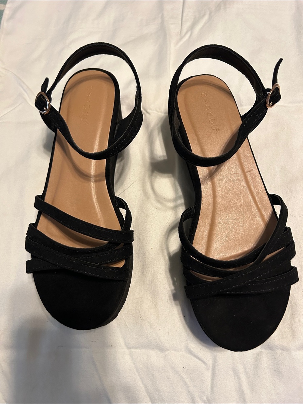 BAMBOO Black Strappy Ankle Buckle Sandals